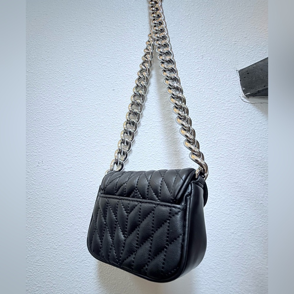 Karl Lagerfeld Micro Mini purse bag Black Quilted Leather & CHUNKY Silver Chain - Picture 15 of 17